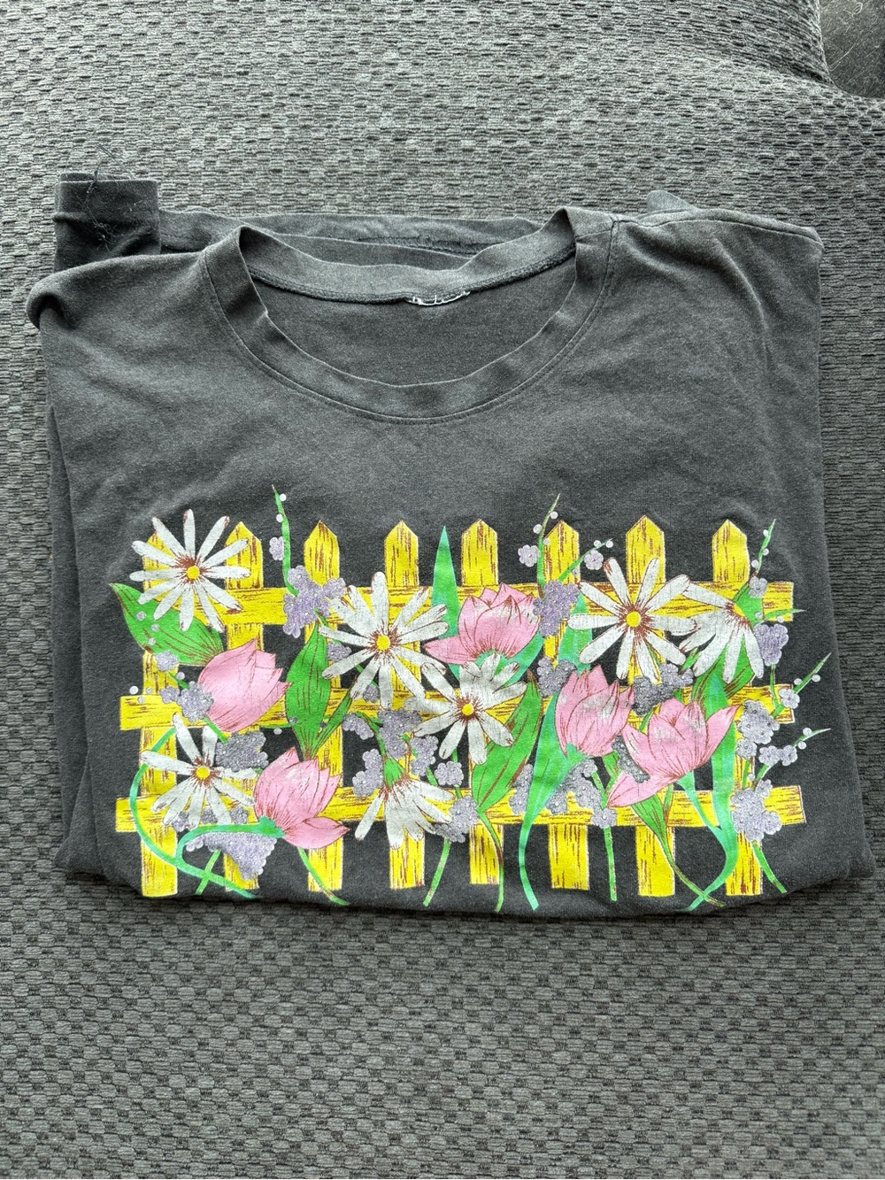 Floral Graphic Tee - Charcoal with Pink & Yellow
